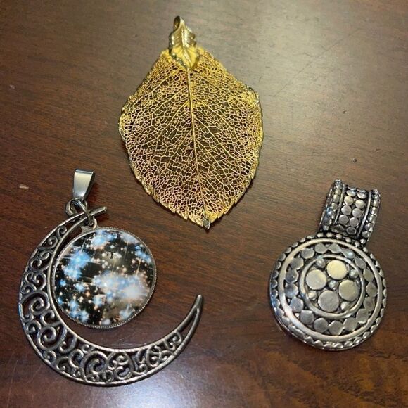 3 costume pendants silver moon gold leaf dotcircle - Picture 1 of 6